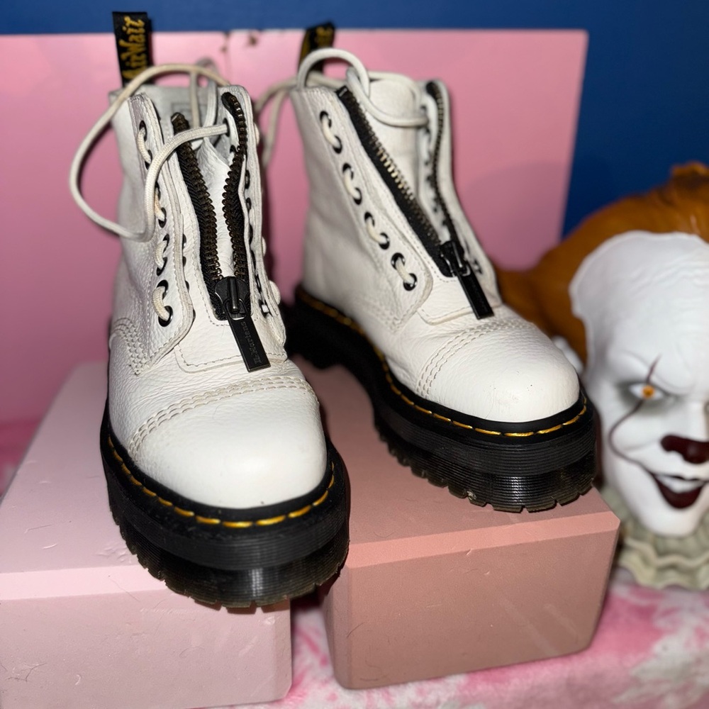 Dr. Martens White Leather Zip-Up Boots